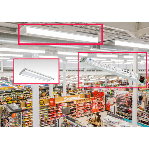 Troffer de iluminação de supermercado e driver de LED linear