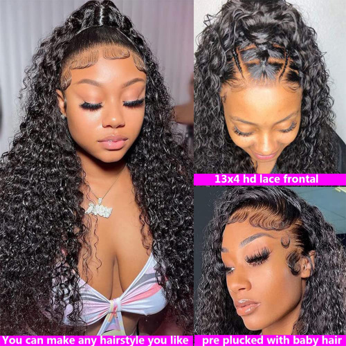 China Brazilian Kinky Curly Lace Front Human Hair Wig Transparent Swiss 13X4 13X6 Lace Frontal Closure Wig Human Hair Pre Plucked Factory