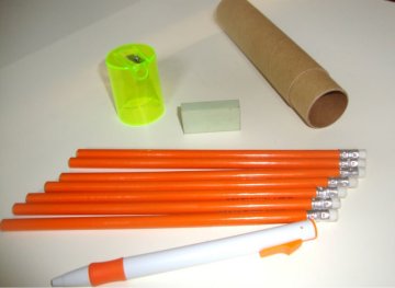 7pcs pencil,a eraser,a ball pen packing in a paper tube