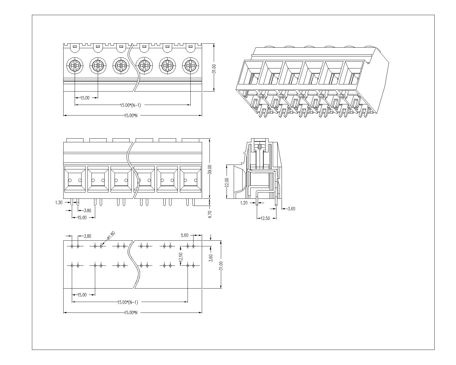AT137V-15.0XXX PCB Screw Terminal Block Pitch 15.0 AT137V-15.0XXX PCB Screw Terminal Block Pitch 15.0