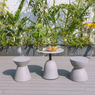 Round Gray Concrete GFRC Coffee Table and Chair Set - Outdoor Furniture with Water Resistance