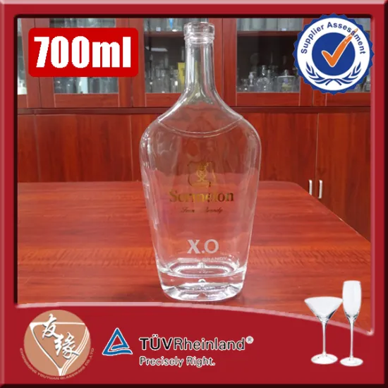 Gold deal surface handling cork top 700ml unique brandy glass bottle