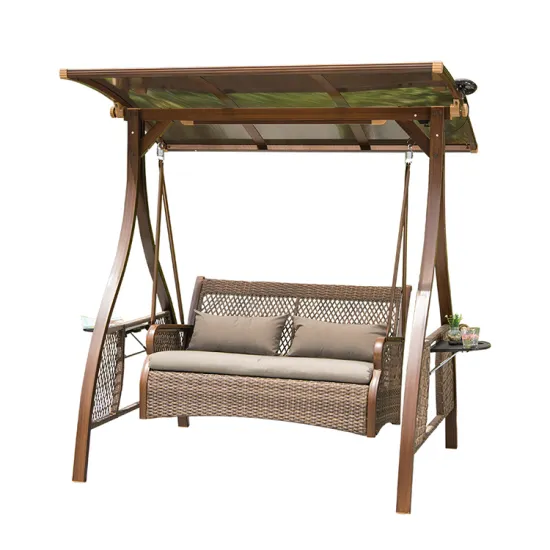 Solar-Powered LED Light Swing Chair - 3 Seater Rattan Patio Hanging Chair