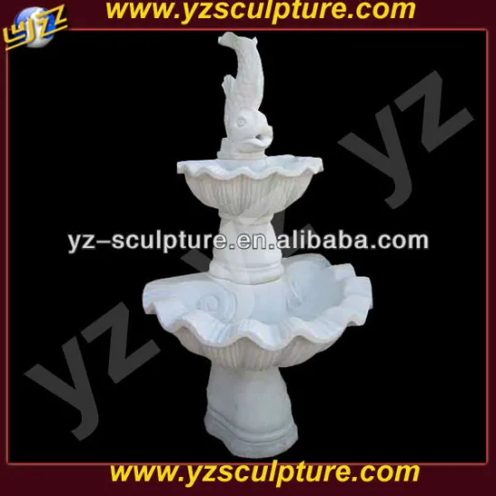 white fish stone small water wall fountain with 2 tier