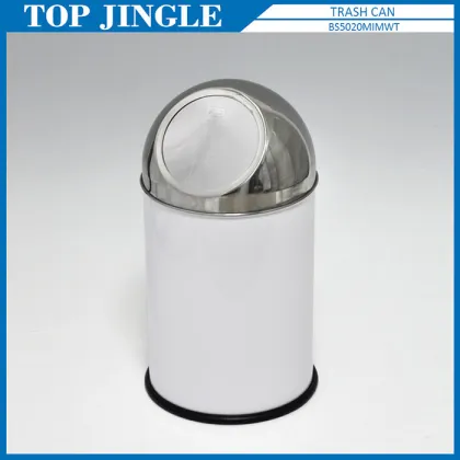 Small White Color Metal Toilet Waste Bin Basket With Lid