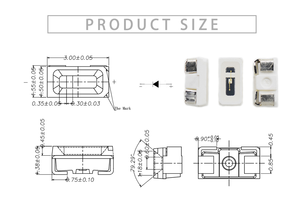 Size of side view SMT LED 3015UBC465D2L12 Side view SMD LED 3014 SMD LED Blue SMD LED 460nm LED