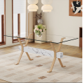 Elegant Glass Surface Dining Table with Cockroach Leg