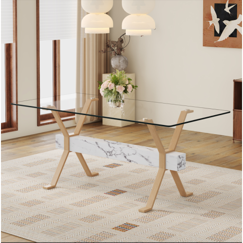 Elegant Glass Surface Dining Table with Cockroach Leg