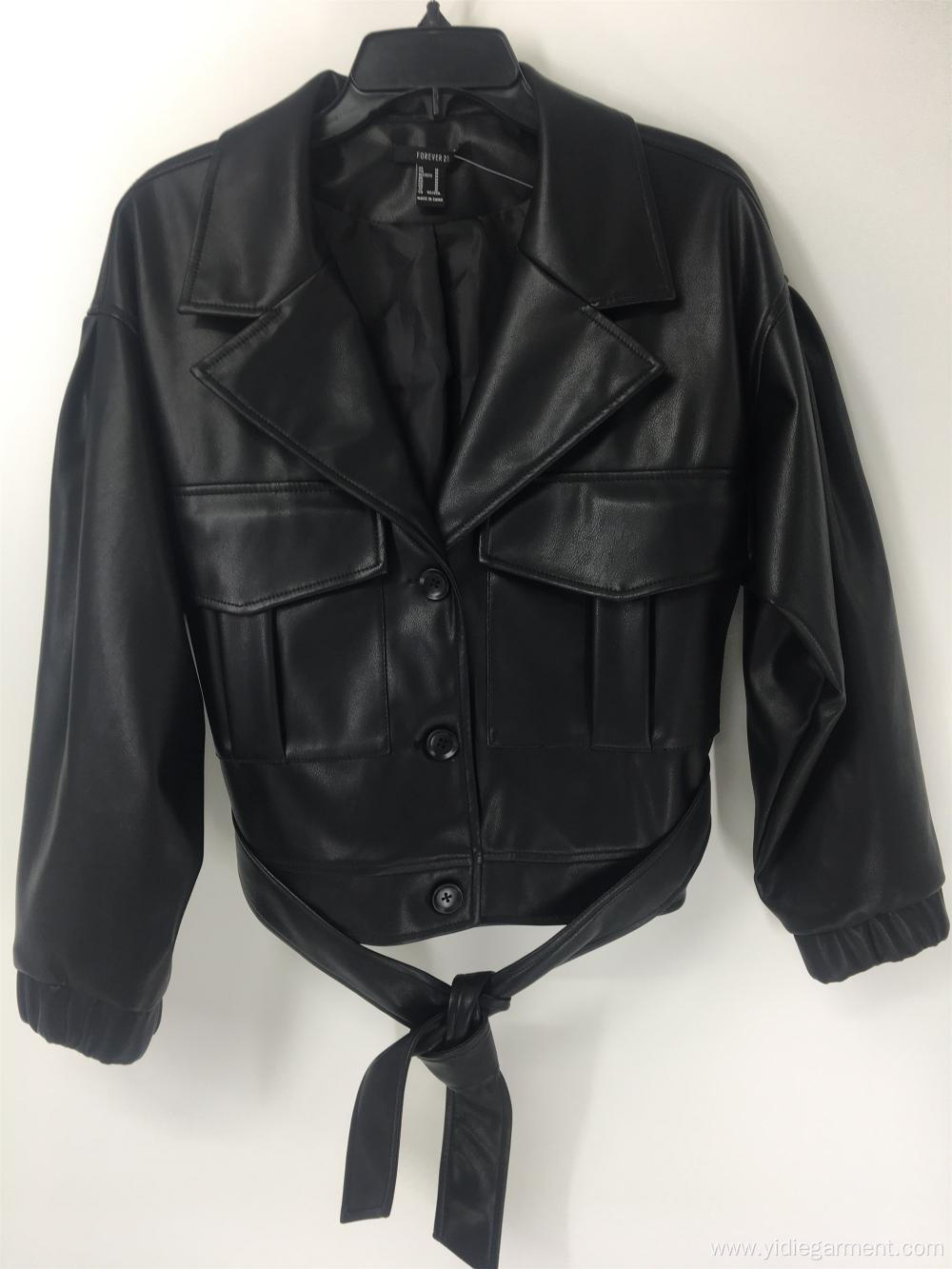 Women's PU Leather Black Casual Jacket