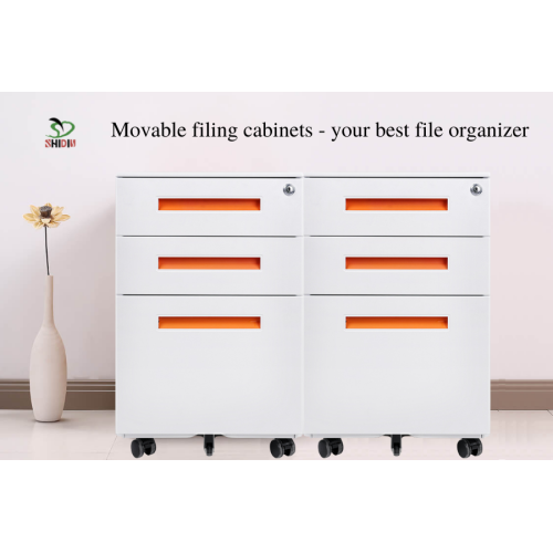 Mobiler Metallsockel mit mehreren Schubladen für Dateien