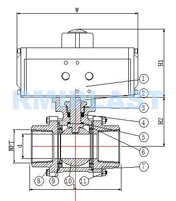 3pc pneumatic ball valve