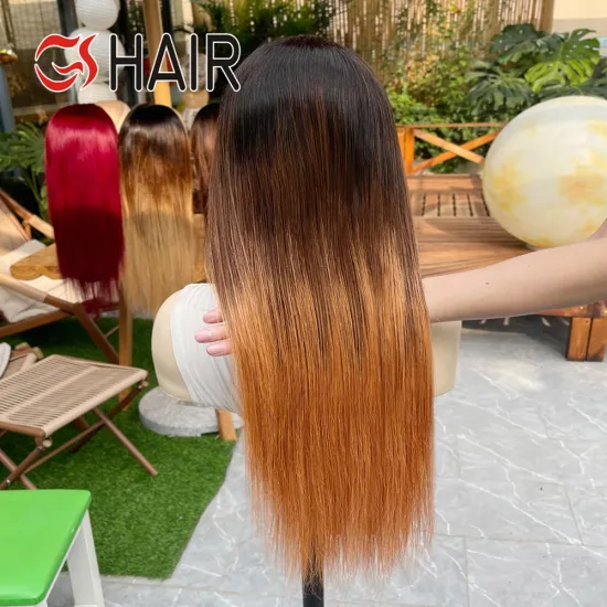 GS Cheap Ginger Orange Wigs Human Hair Lace Front Wigs for Black Women - #1B30 Color