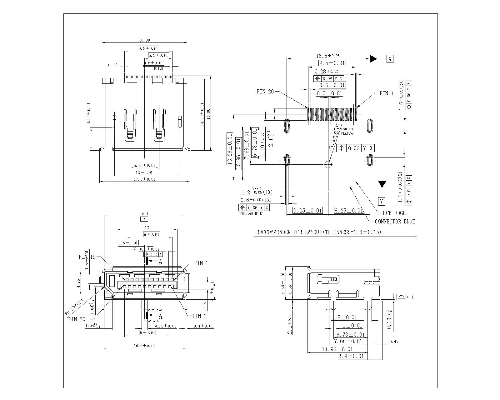 DP-FXX10 Display Port Female SMT With Boss