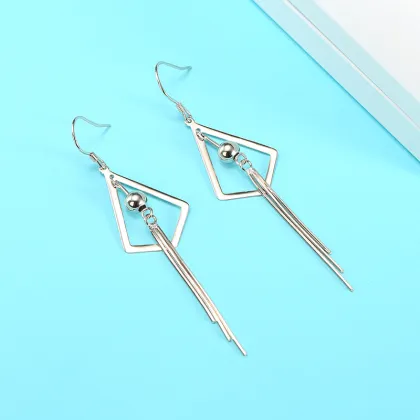 Silver 925 Geometric Statement Earrings Tassel Earrings