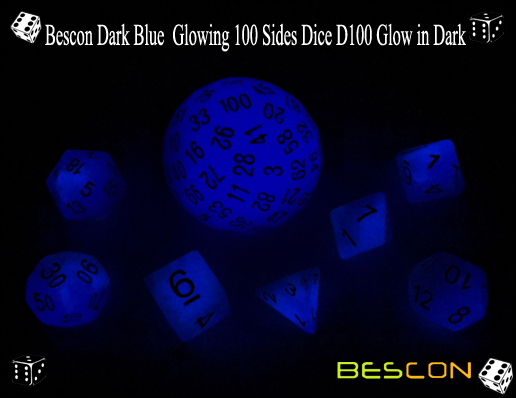 Bescon Dark Blue Glowing 100 Sides Dice D100 Glow in Dark-4