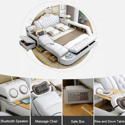 Modern Soft Leather Storage Tatami Bed with Massage Speakers