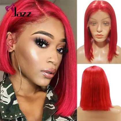 13x4 colored red bob lace frontal human hair wig,  ombre red bob 4x4 lace closure wig