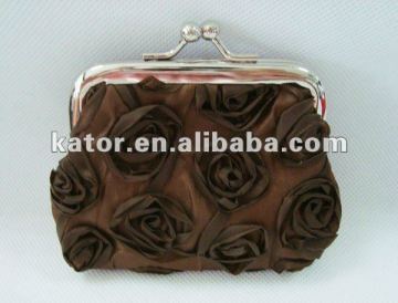 brown color carry-on polyester fabric rose coin purse bag for lady