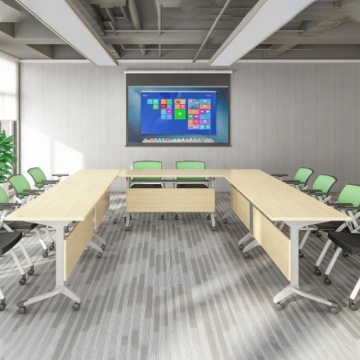 Durable Foldable Multimedia School Writing and Conference Table with Bookshelf