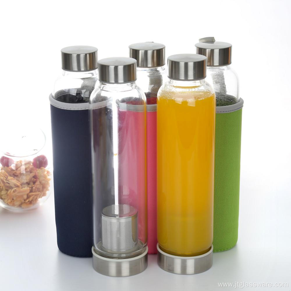 Silicone Sleeve Top Carrying Strap Glass Water Bottle