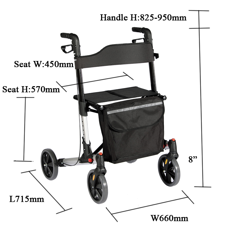 Poignée de hauteur réglable Rollator à double pliage en aluminium pour adultes et désactiver TRA03