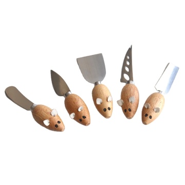 Stainless Steel Cheese Knife Set with Wooden Handles: Butter Knife, Spatula, and Fork