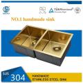 1.5mm Gold Double Bowl Stainless Steel Double Sink