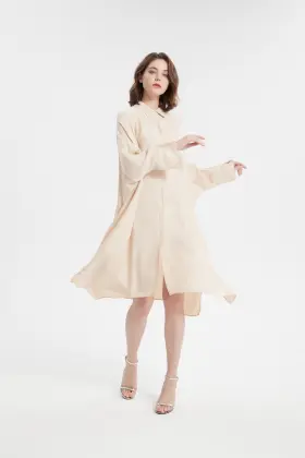 Lady Casual Dress with Asymmetric Hem