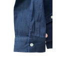 Round Neck Button Front Denim Blouse In Indigo