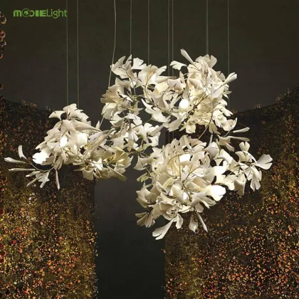 Ginkgo Leaf Ceramic Sculpture Chandelier