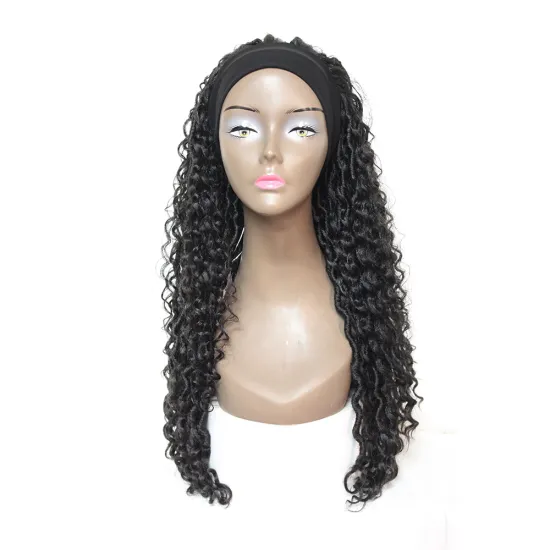 X-TRESS NEW Ombre Brown Braided Headband Wigs 26 inch Long Wig with Curly Faux Locs Braids  Head Band wigs