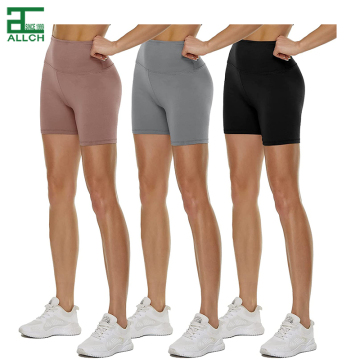 ALLCH 3 Pack High Waisted Biker Shorts - Buttery Soft Black Yoga Pants