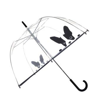 Large Transparent Dome Umbrella with Reflective Strip and J Hook Handle