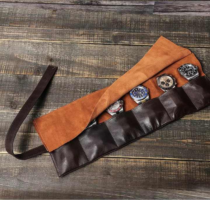 Luxury Wax Leather Watch Pouch with 6 Slots