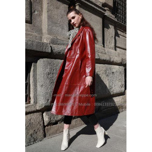 Women Red Leather Coat