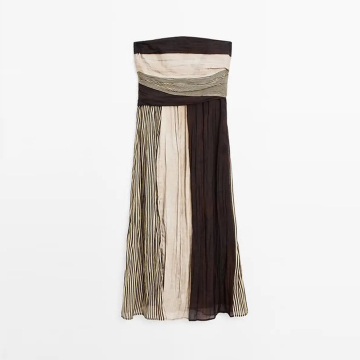 Women's casual and minimalist vacation style pleated strapless dress