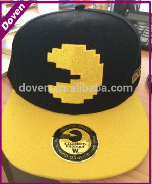 black and yellow color flat embroidery cotton flat cap
