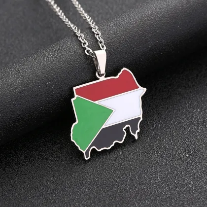 Custom African Map Jewelry: The Republic of the Sudan Map Necklace, Enamel Pendant on Stainless Steel
