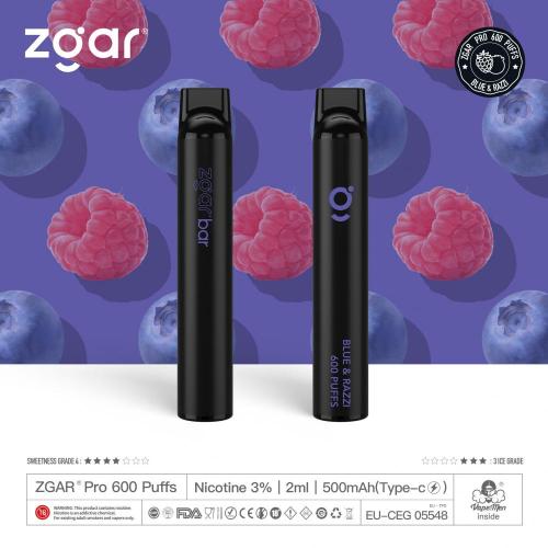 Más nuevo 600 bocanadas zgar bar de vape desechable