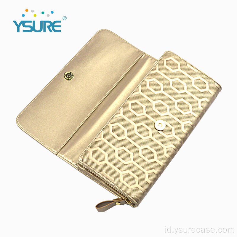 Dompet kulit dompet multilayer asli untuk wanita ritsleting