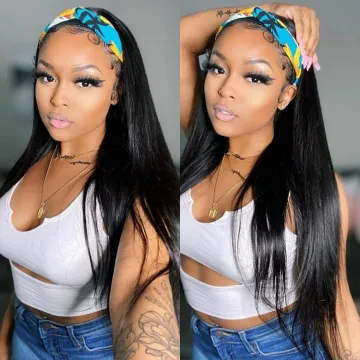 Long Natural Color Cosplay Wig Straight Synthetic Hair Headband Wig for Black Women
