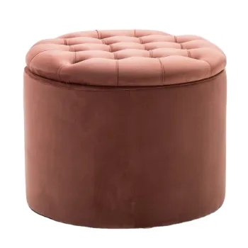 Modern Velvet Fabric Round Storage Ottoman for Contemporary Living Room Design