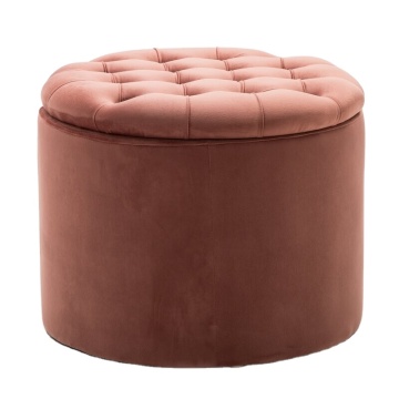 Modern Velvet Fabric Round Storage Ottoman for Contemporary Living Room Design