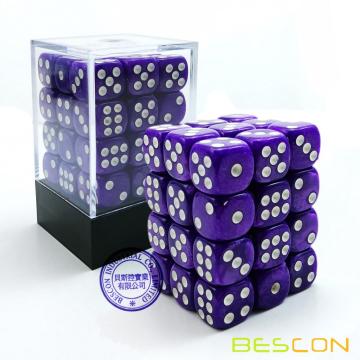 Bescon 12mm 6 Sided Dice 36 dalam Box Brick, 12mm Six Sided Die (36) Block of Dice, Marble Purple