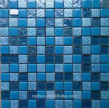 Blue Hot melt 6mm swimming pool glass mix solid glass mosaic tile