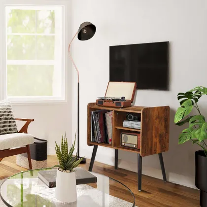 Wooden Record Player Stand with 4 Cabinets - Vinyl Record Storage Organizer Table
