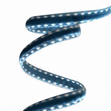 Stitched Edges Velvet Ribbon in 5mm Width, Turquoise Color