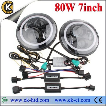 7 inch round semi sealed beam high low with LED Halo Ring jeep headlight