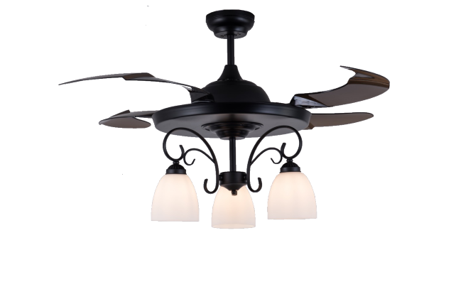 4-Blades Retractable Classic Fan Lamp with 3 Bulbs