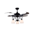 4-Blades Retractable Classic Fan Lamp with 3 Bulbs
